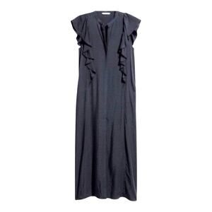 Women's H&M Navy Blue Dots Leopard Print Button down Sleeveless Midi Dress 12